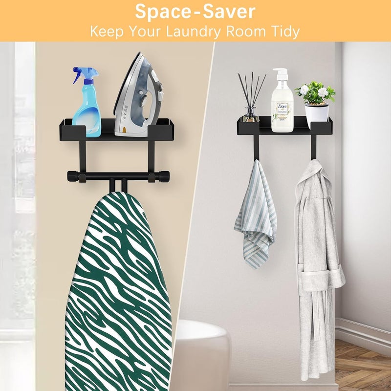 JUYSON Ironing Board Holder, Wall-Mounted Iron and Board Set Storage for Laundry Rooms (Black) - Image 2